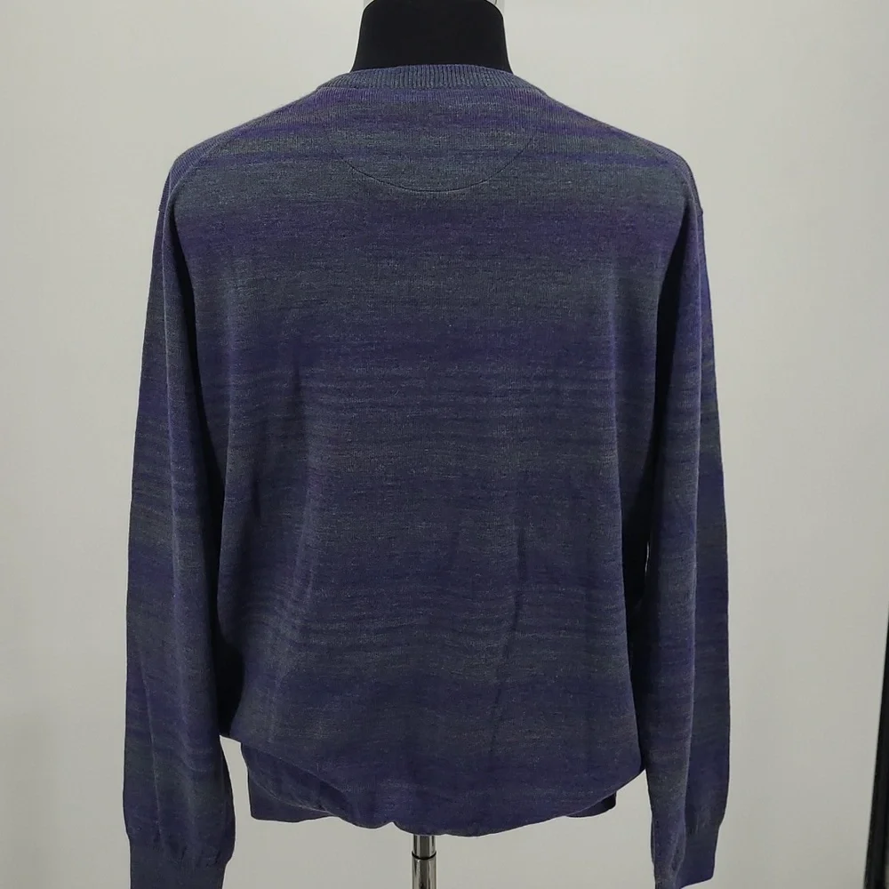 Bugatchi Gradient Striped V Neck Wool Sweater‎ Men's Size XLarge